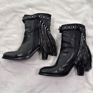 Cobra Society Leather black fringe western heeled boot Size 40 (US 9) Pull On